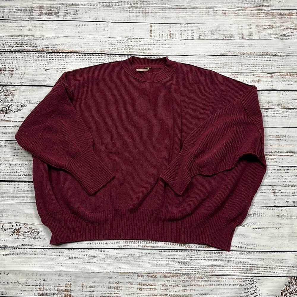 Free People Burgundy Ribbed Crewneck Sweater